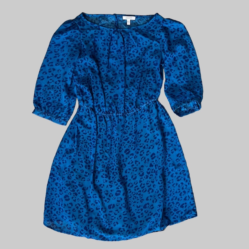 dELiA*s Sheer 3/4 Length Sleeve Dress Blue & Navy Cheetah Print w Slip